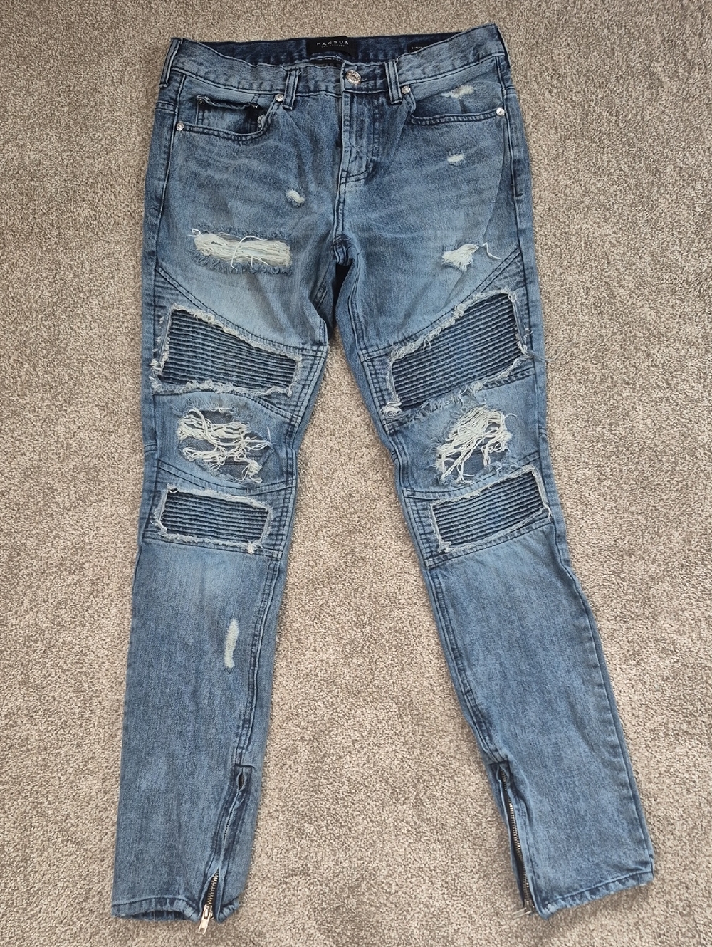 PacSun Distressed Blue Moto Ripped Jeans